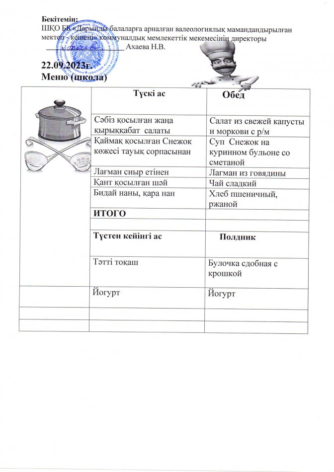 Меню на 22.09.2023г
