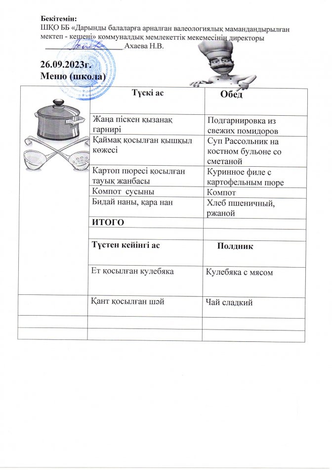Меню на 26.09.2023г