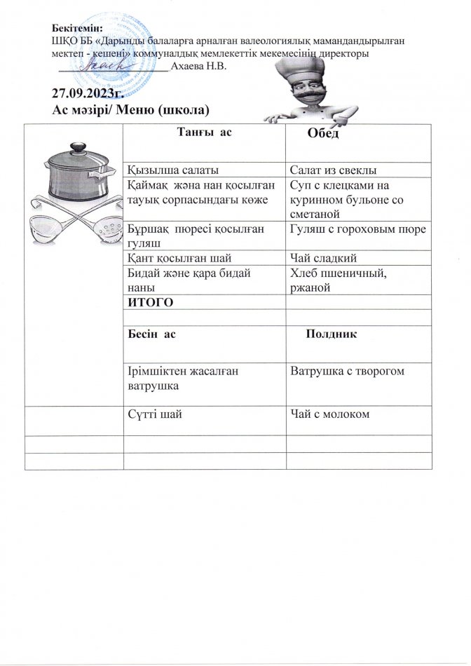 Меню на 27.09.2023г