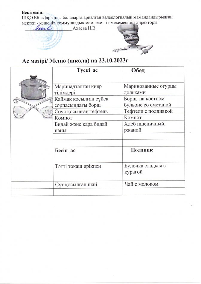 Меню на 23.10.2023г
