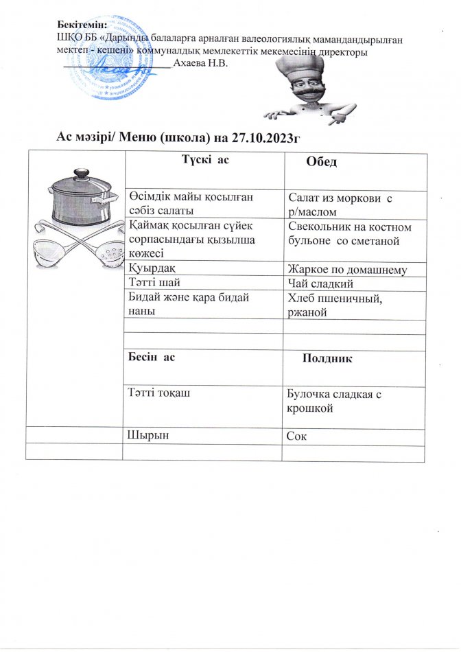Меню на 27.10.2023г