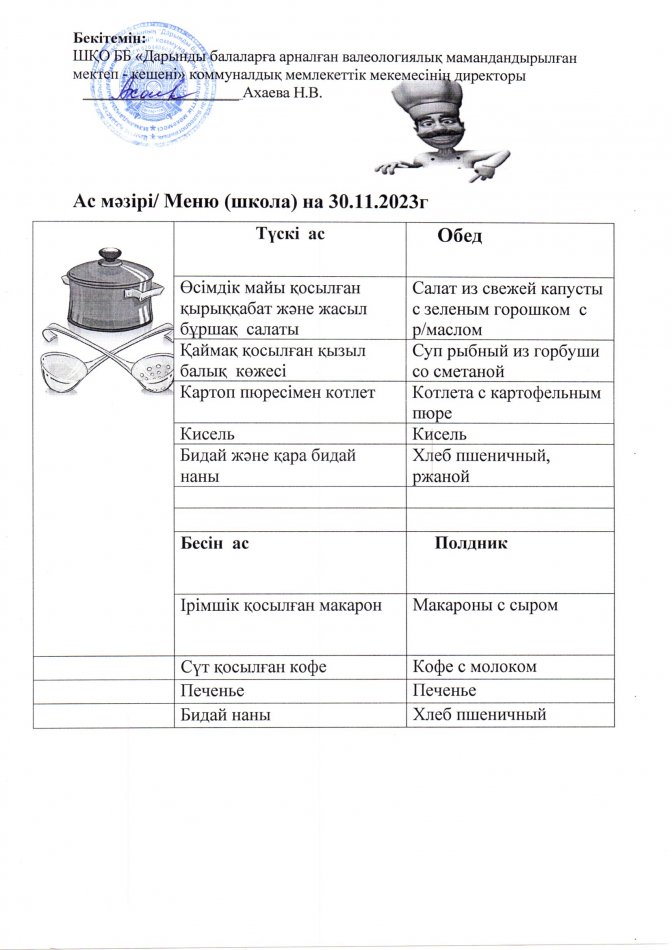 Меню на 30.11.2023г