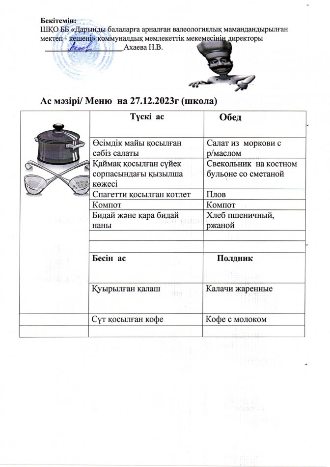 Меню на 27.12.2023г