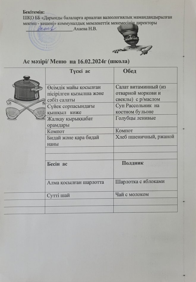 Меню на 16.02.2024г