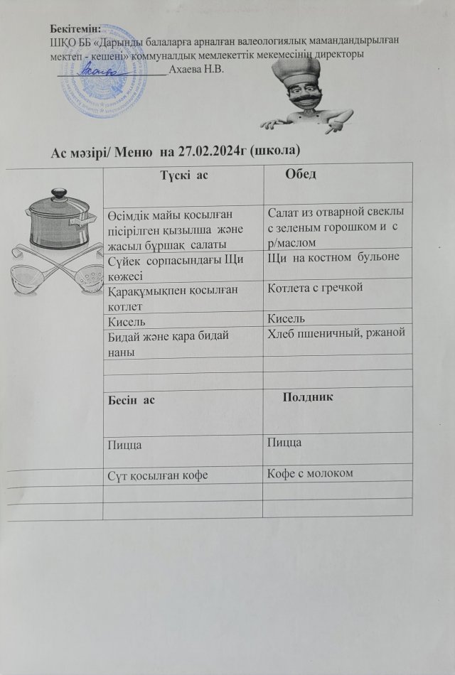 Меню на 27.02.2024г