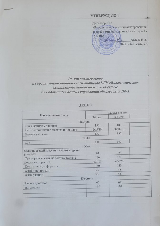 10ти дневное меню