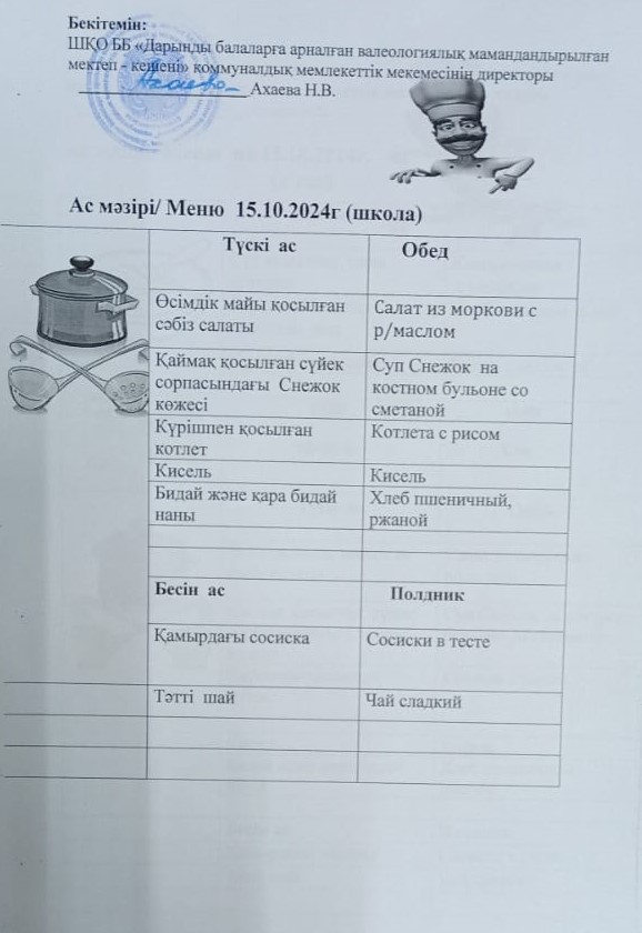 Меню на 15.10.2023г