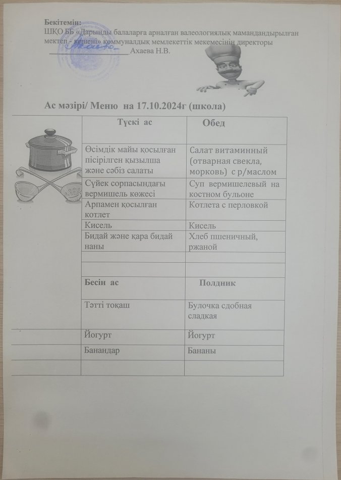 Меню на 17.10.2024г
