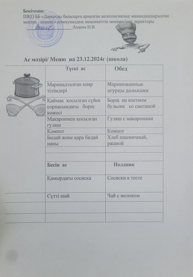 Меню на 23.12.2024г